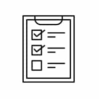 A clipboard icon with a checklist.
