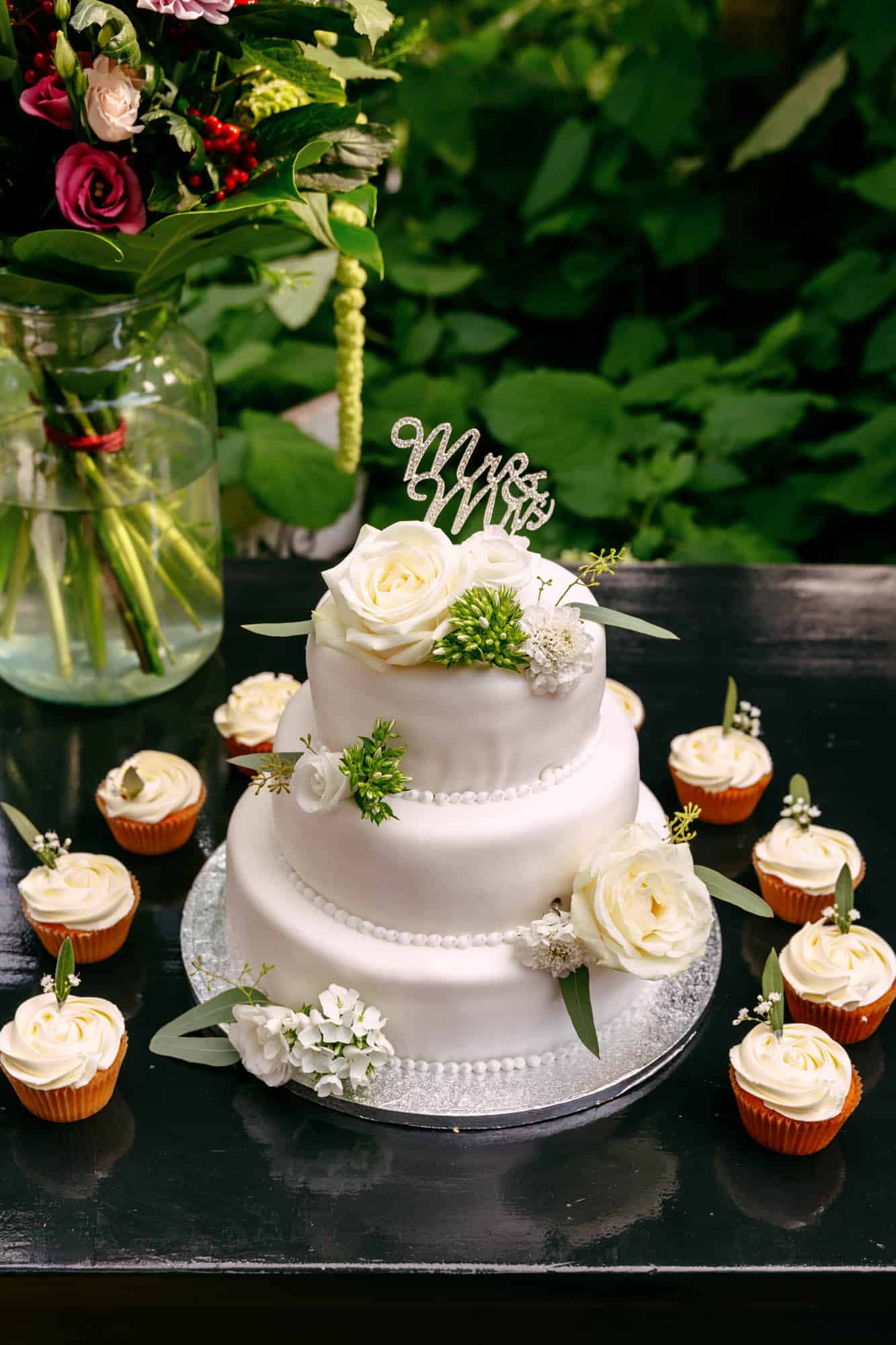 Wedding cake marzipan and roses.