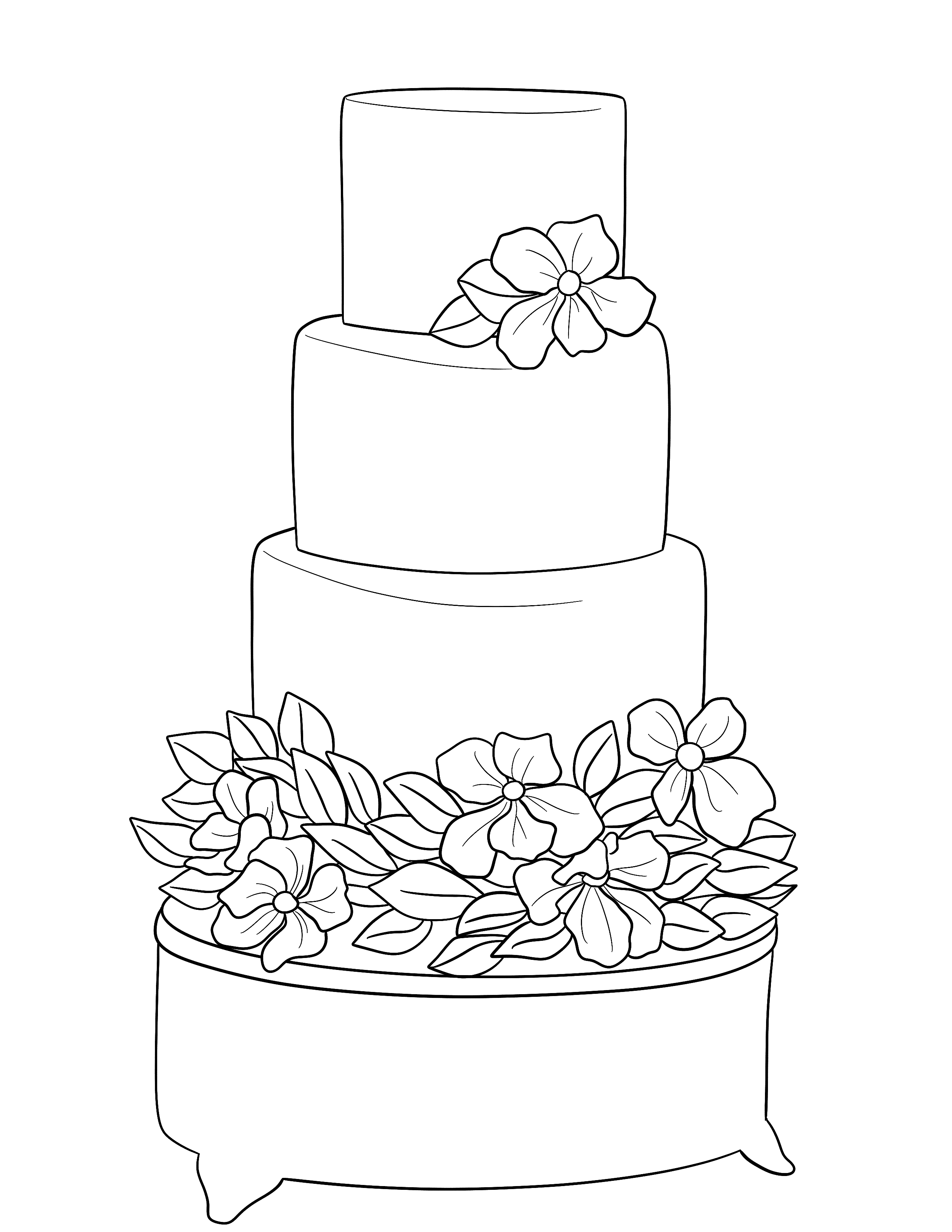 Colouring page wedding of bride and groom wedding cake