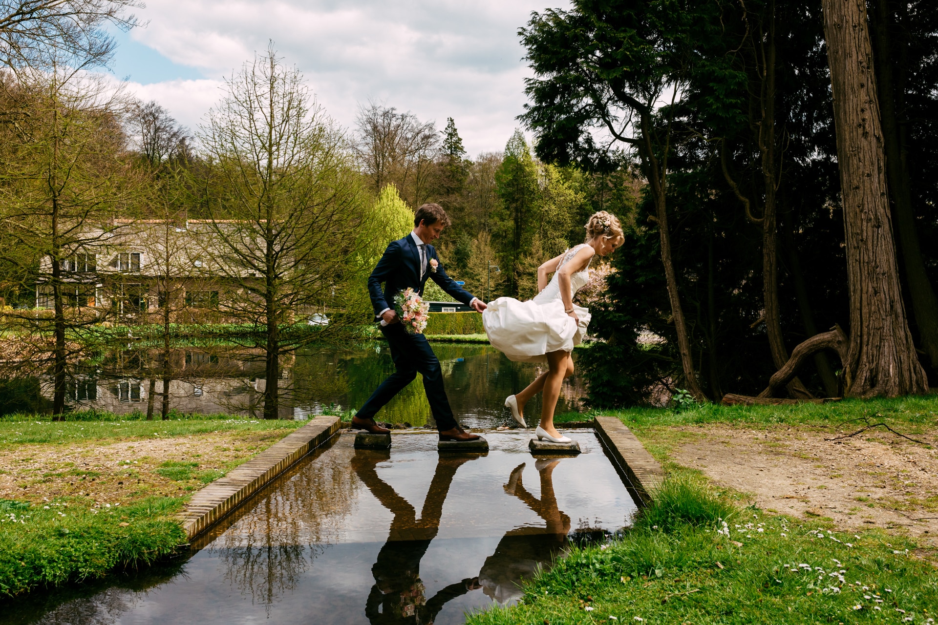 Getting married in a pond.