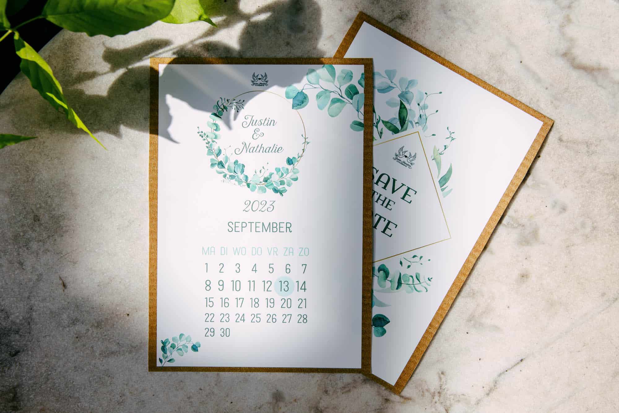 Eucalyptus save the date wedding cards for weddings.
