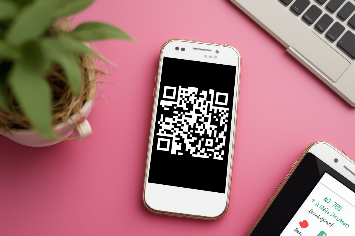 A smartphone equipped with a built-in QR code generator.