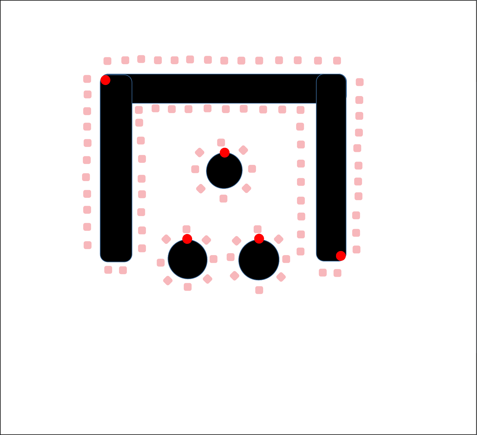 A picture of a square with dots on it, showing the use of tools during a wedding.